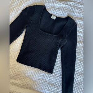 Abercrombie & Fitch Black Ribbed Long Sleeve Top